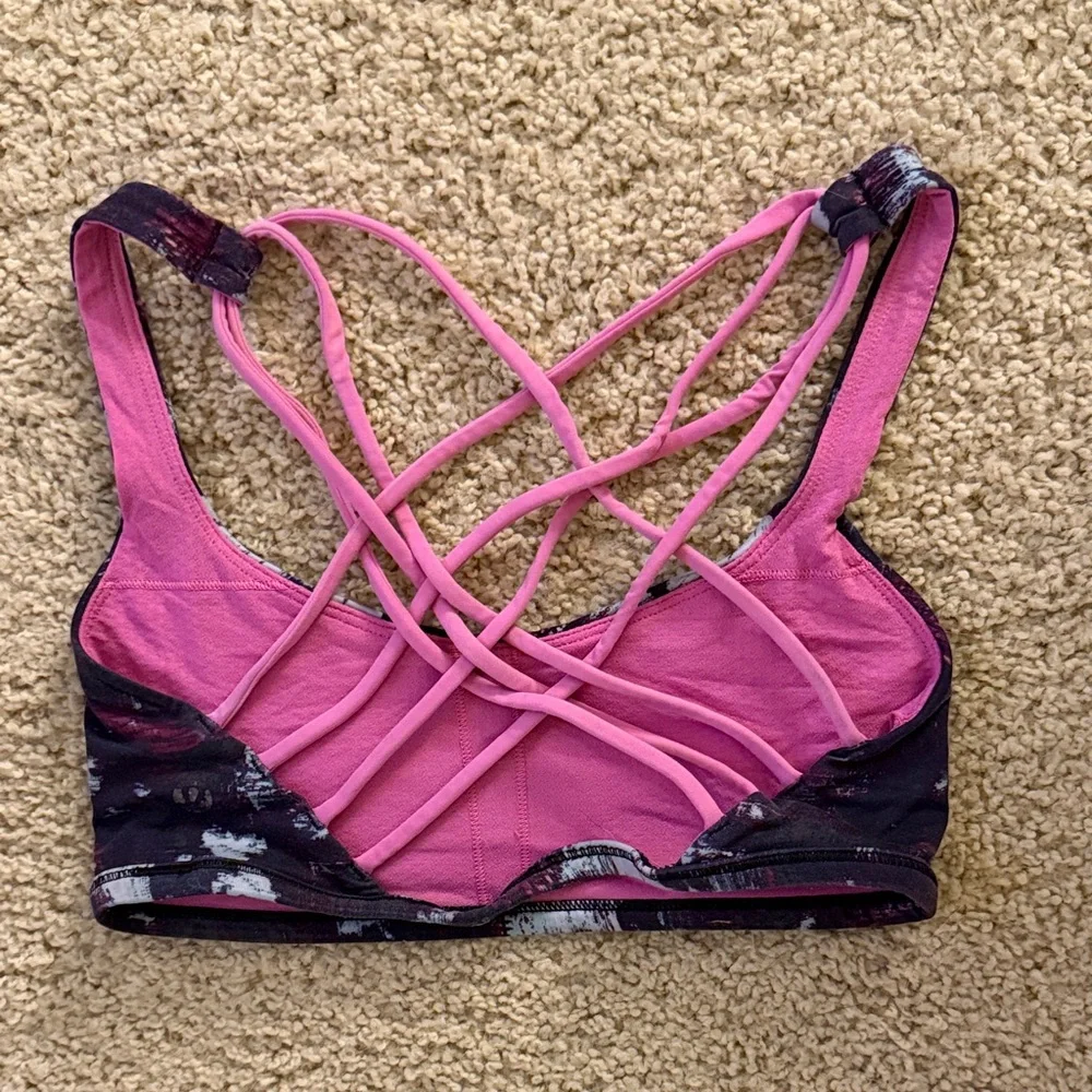 lululemon athletica Printed Black with Pink Strappy Sports Bra